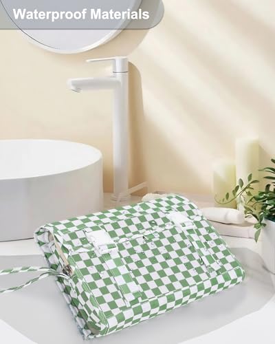 Travel Hanging Toiletry Bag for Women (02 Checkboard Green / Large)