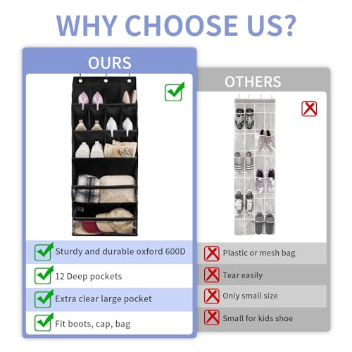 2 Pack Over the Door Shoe Organizers (BLACK / 30+ Pairs)