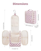 Hanging Travel Toiletry Bag for Women (C-Dusty Rose Checkerboard / Medium)