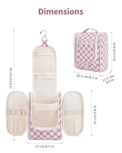 Hanging Travel Toiletry Bag for Women (C-Dusty Rose Checkerboard / Medium)