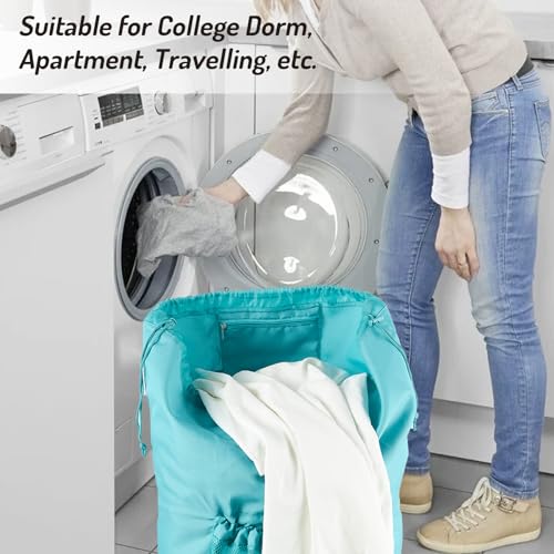 Backpack Laundry Bag with Straps and Detergent Holder (Green)