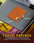 Passport Holder Wallet Cover for Travel with Airtag RFID for Women Men (Brown)