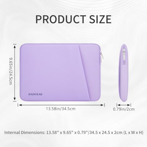 RAINYEAR 13.3 Inch Laptop Sleeve Padded Case Cover with Pocket (13.3-14 inch / Purple)