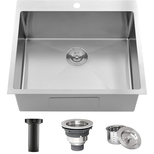 25 x 22 Inch Drop In Kitchen Sink (Brushed Nickel / 25" x 22" x 9")