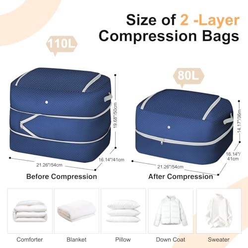 Comforter Storage Bag (Navy Blue / 110L (2-Layer Compression))