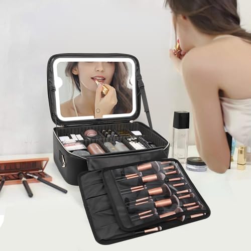 Makeup Case Large Makeup Bag with LED Mirror (Large / Black with LED Mirror)