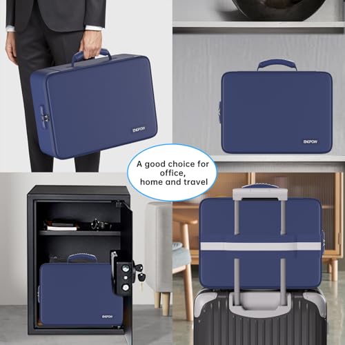 Fireproof Document Organizer Bag with Lock ＆ Accordion File Folder (Blue / 15.1" x 11.2" x 4.3")