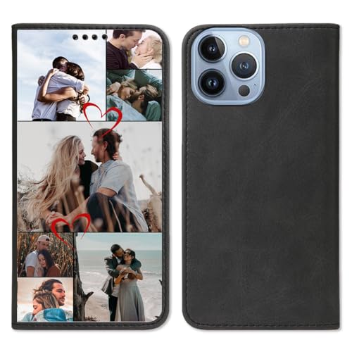 Custom Flip Wallet Phone Case for iPhone 17 Air 16 15 14 Pro Max 13 12 Mini 11 Plus X XS Max XR 8 7 SE 2022 2020 (Black-I)