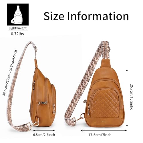 Crossbody Bags for Women Anti Theft Small Sling Handbag with Zipper Lock Vegan Leather RFID Blocking Chest Pure (Camel Brown)