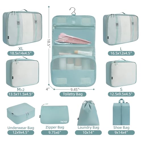 10 Set Packing Cubes Various Sizes Packing Organizer for Travel Accessories Luggage Carry On Suitcase (10-Dusty Blue / 10 Set-full Mesh)