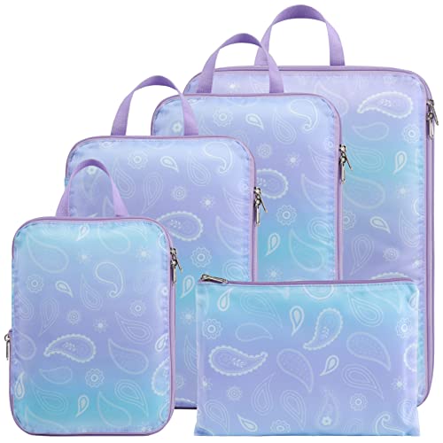 Compression Packing Cubes for Travel (07 Blue Purple Gradient / 5-Piece Set)