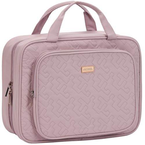 Travel Toiletry Bag for Women Hanging Organizer Makeup Case Pockets (Peach-Pink / Medium)