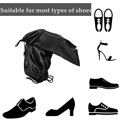10 Pack Shoe Bags for Travel Satin Fabric Shoe Bag with Drawstring for Men Women Travel Protecting Storing Shoes (Black)
