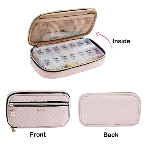 Travel Pill Organizer 2 Times a Day with Cute Fabric Pill Case (Piink / Small)