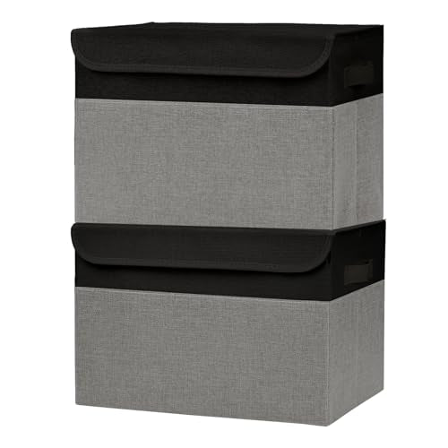 Large 42 Quarts Fabric Storage Bins with Lids [2 (Black & Gray / Large - 2 Pack)