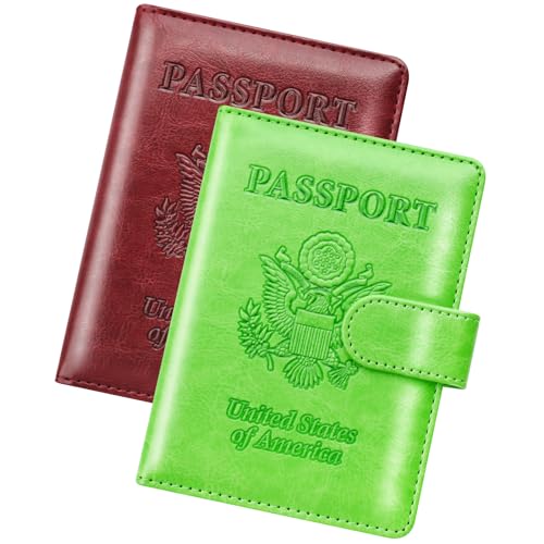 Passport Holder for Travel Essentials (B-Wine Red + Green / Upgraded)