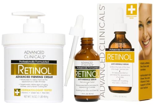 Retinol Body Lotion + Retinol Serum 2PC Skincare Set For Women & Men Helps Diminish Appearance Of Crepey Skin (Retinol Cream + Serum Set / 2 Piece Set)