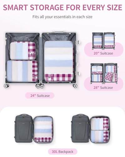 6 Set Packing Cubes for Travel Durable Suitcase Organizer Bags Set with Personalized Tag Travel Essentials with Shoe Bag Traveling Accessories for Luggage Machine Washable (Set of 6 / Wine Red)