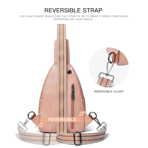 Sling Bag For Women Fanny Pack Crossbody Travel Shoulder Belt Bags Tote Backpack Purse Faux Leather Light Pink (Light Pink)