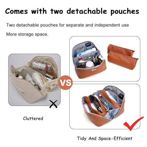 Travel Makeup Bag Cosmetic Bags for Women (L08 Brown)