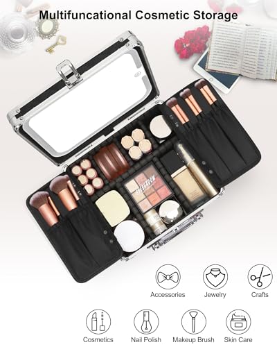 Makeup Bag with LED Mirror (Black Quilted / Small)