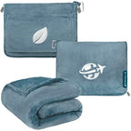 Compact 2-in-1 Travel Blanket Pillow for Airplane Flight, Blue (Dusty Blue / 65 x 40 inches)