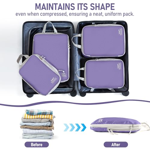 6 Set Compression Packing Cubes (Purple-6pcs / Set of 6)