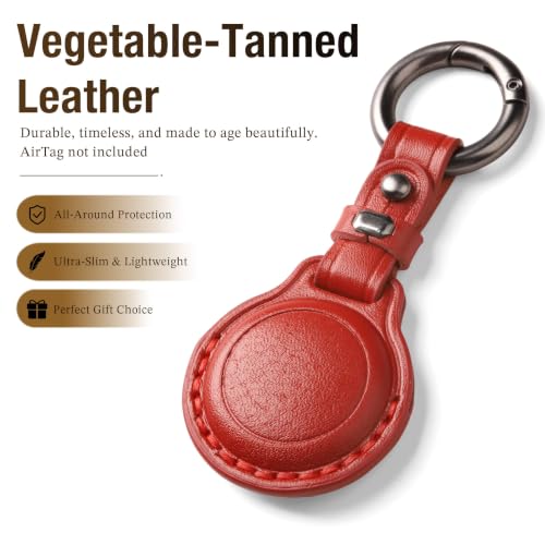 Genuine Leather Keychain Holder Case for Apple AirTag ((4 Pack)Red)