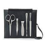 5pc Men's Grooming Set (5-Pc: Clipper, Mustache Scissors, Tweezer / Black Leather Roll)