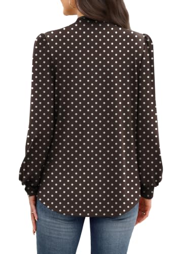 Long Sleeve Shirts for Women Fall Outfits for Women 2026 Business Casual Tops Blouses Dressy Casual Early Fall Fashion Clothing School Outfits for Teachers Work Clothes Trendy (04 - Brown Polka Dot / Large)