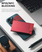 Pop up Card Holder Minimalist Credit Card Holder RFID Blocking Slim Metal Card Case for Men or Women (NEW-Wine)