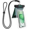 Universal Waterproof Phone Pouch [Double Space] IPX8 Dry Bag with Lanyard for iPhone 16 15 14 13 12 Pro Max XS XR X Galaxy S25 S24 S23 Ultra (Black/Green)