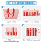 Beach Bag Waterproof Beach Tote Pool Bags for Women (Red Stripes / 35L)