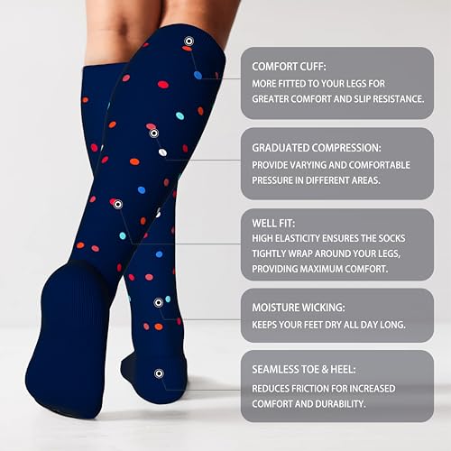 Extra Thick Wide Calf Compression Socks for Women&Men Plus Size 20 (2 Pairs-polkadots2 / X-Large)