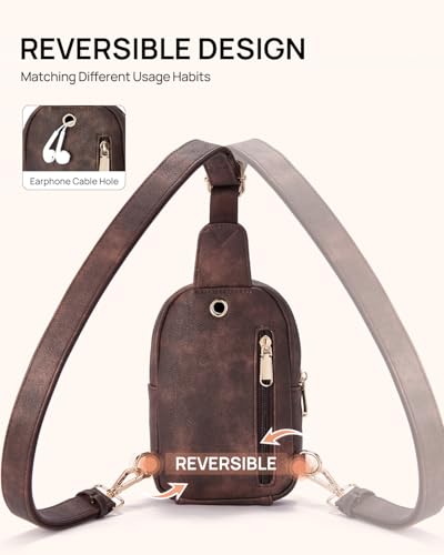 Small Sling Bag for Women Leather Crossbody Fanny Packs Chest Bag for Women Coffee (1-coffee)