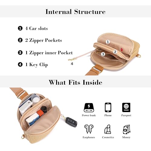 Faux Straw Crossbody Bags for Women Small RFID Summer Sling Bag (Pure Khaki Thin)