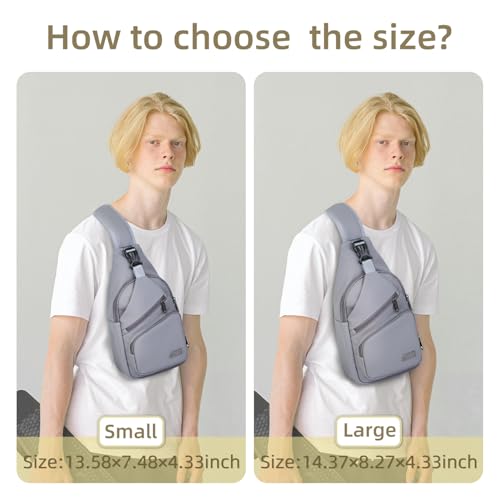 Crossbody Sling Bag Men Women (Leather Grey / Large)