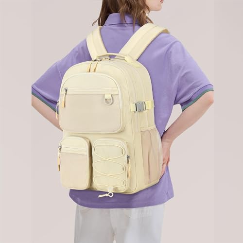 Water Resistant Backpack with Mulitiple Pockets for School Travel Outdoor College (Beige)