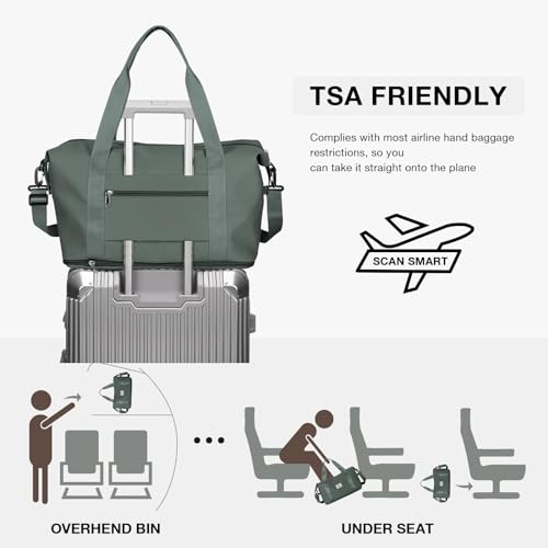Travel Duffle Bag Carry On Weekender 18x14x8 Gym Work Bags for Women Men (A17-green-expandable / Large)