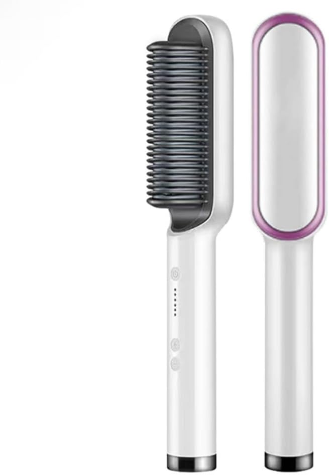Professional Anion Hair Straightener Comb, Beard Straightener Brush, Ceramic Plate Electric Hair Straightening Brush for Salon Results, Heating Straightener, Heated Electric Comb (White)