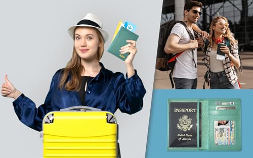Personalized Monogrammed Turquoise Leather RFID Passport Wallet (Turquoise / Minimalist)