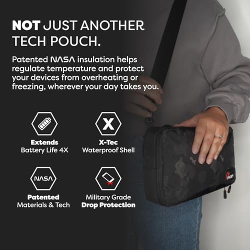 Tech Pouch and Cable Organizer Bag for Travel (Black Camo/Orange)