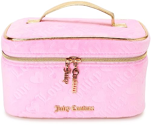 Velour Train Case Pink Makeup Bag Heart Logo (Pink)