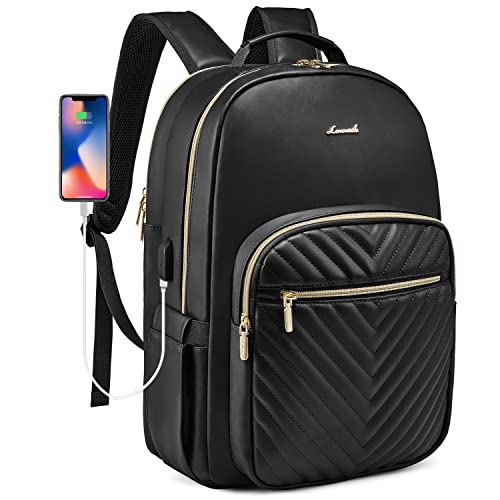 Laptop Backpack Purse for Women (Black(pu Leather) / 15.6-Inch)