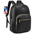 Laptop Backpack Purse for Women (Black(pu Leather) / 15.6-Inch)