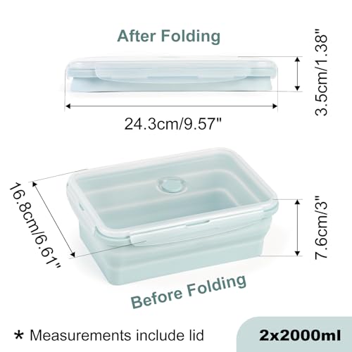 Extra Large Collapsible Silicone Food Storage Containers (2x2000Blue)