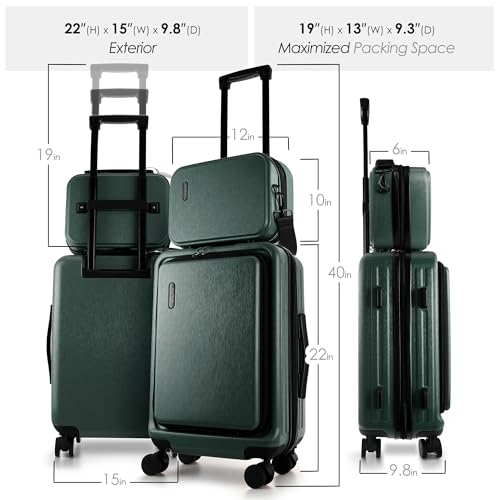 20 Inch Carry On Luggage 22x14x9 Airline Approved Suitcase (Carry-on 20 Inch / Green)