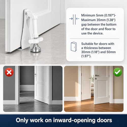 Portable Door Stopper Door Lock for Travel Anti Theft Door Blocker (White)