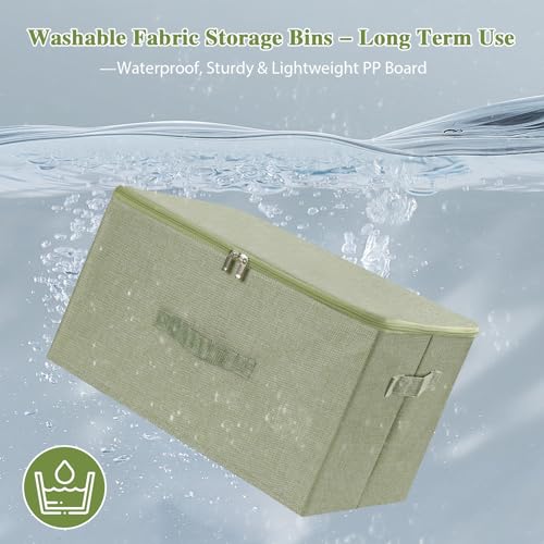 Fabric Storage Bins with Zipper Lids (Green / Extra Large (Pack of 2))