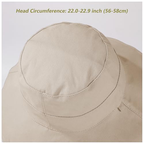 Womens Sun Hats Wide Brim Reversible Bucket Cotton Hat Packable Summer Travel Cap with Hat Clip (Medium / Beige)